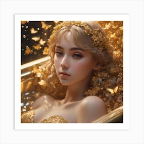 Golden butterfly girl Art Print