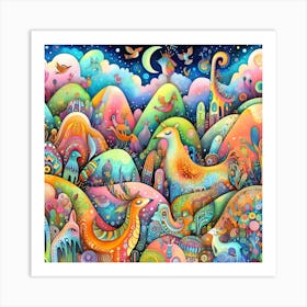 Colorful Animals In The Night Sky Art Print