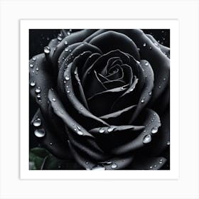 Black Rose With Water Droplets Art Print