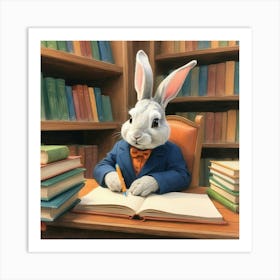 Rabbit At The Library 2 Art Print