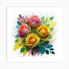 Watercolor design with beautiful roses oil painting abstract 8 Art Print