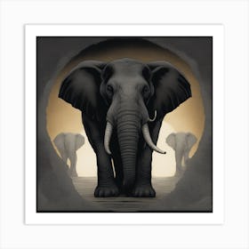 Elephants In The Dark Art Print