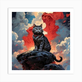 Cat On A Rock Art Print