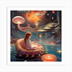 Girl In A Pond Art Print