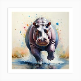 Elegant Hippo Splash Wild Animal Art Print