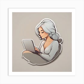 Girl Using A Laptop Art Print