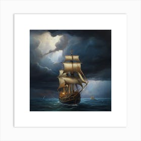 Sailing Ship In Stormy Sea.4 Art Print