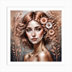 Beautiful Girl With Flowers Art Print