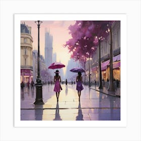 Two Women Walking Down The Street Art Print