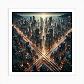 Cityscape At Dusk Art Print