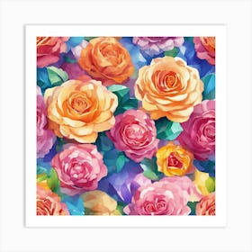 Colorful Roses Seamless Pattern Art Print