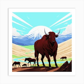 Cows In The Mountains Art Print