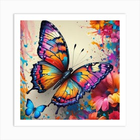 Butterfly And Flowers 12 Art Print