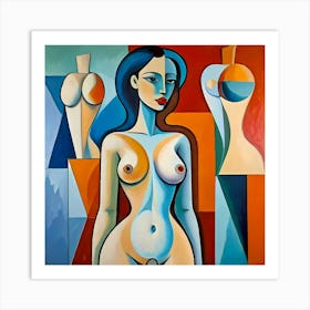 Contours of Reflection: Nude Woman Cubism Experiment Art Print