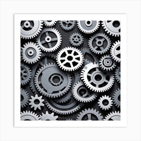 Gears On A Black Background 1 Art Print