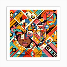 Tribal Deco Symphony Colorful African Abstract Painting Art Print