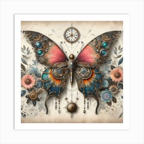 Steampunk Butterfly with Clock Art Print