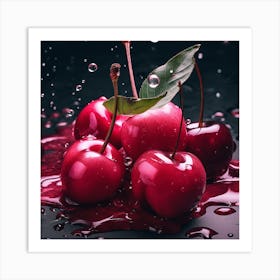 Cherry On Black Background Art Print