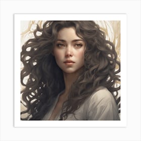 Woman With Long Curly Hair Art Print