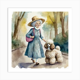 Old Lady With A Poodle Art Print