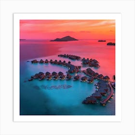 Realistic Sunset At Bora Bora Resort Art Print