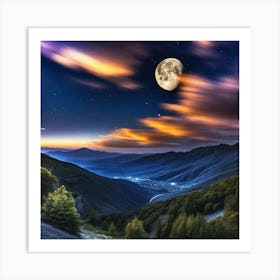 Full Moon In The Mountains Art Print