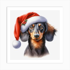 Dachshund Christmas Hat Poster