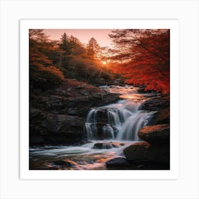 Sunset Over A Waterfall Art Print