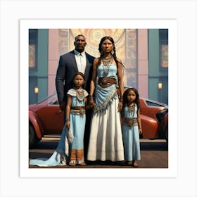 Family In Front Of A Car Art Print