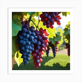 Red And Blue Grapes On Vine 3d Paper Art Art Print