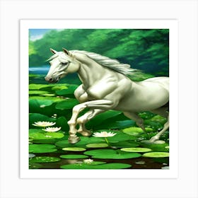 White Horse In The Water Art Print