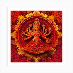 Durga Puja Themed Banner Texture With Goddess 2 Art Print