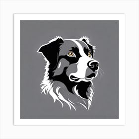 Border Collie, Black and white illustration, Dog drawing, Dog art, Animal illustration, Pet portrait, Realistic dog art Art Print