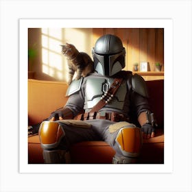 Din Djarin The Mandalorian Cat Sitting Star Wars Art Print Art Print