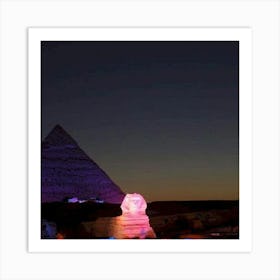 Giza Pyramids At Night Art Print