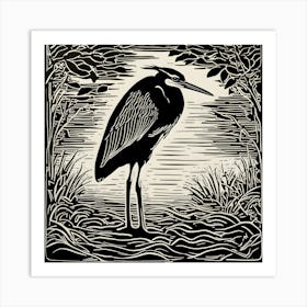 Heron Linocut 1 Art Print