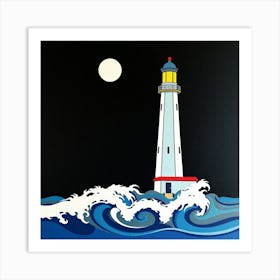 Lighthouse At Night 3 Art Print