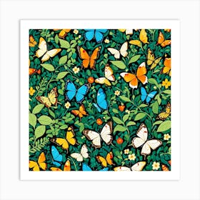 Butterflies In The Garden, A Butterfly Garden With Various Species art print 2 Art Print