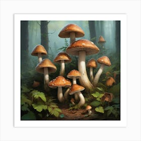 Mushrooms In The Forest Art Print 2 Art Print