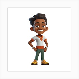 African American Boy Cartoon Character Art Print