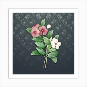 Vintage Periwinkle Botanical on Slate Gray Pattern n.0278 Art Print