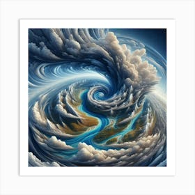 3 Dimensional Rivers In The Country Swirls In A Vortex Of Storm Clouds 3 Art Print