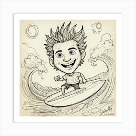 Caricature Of A Surfer Art Print