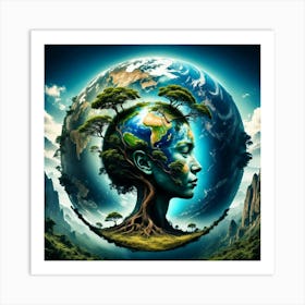 Earth In A Woman'S Head Art Print