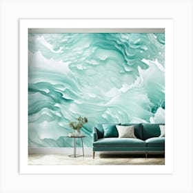 Abstract Nature Inspired Wallpaper Featuring A Turquoise Pattern With Splashes And Ripples Projecte (5) Art Print