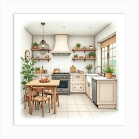 Watercolor Kitchen, Graceful Design, Soft, Inviting Colors 1 Art Print