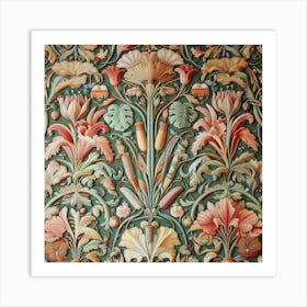 A William Morris Inspired Tapestry Depicting Mythical Creatures Roaming A Medieval Forest, Style Digital Tapestry 2 Art Print