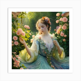 Garden Serenity Émile Vernon S Watercolor Portrait Of Blooming Roses And Lilies (3) Art Print