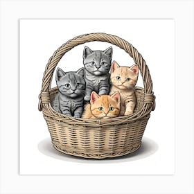 Kitten In A Basket Cute Collectable Vintage Poster Art Print