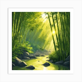 A Stream In A Bamboo Forest At Sun Rise Square Composition 240 Art Print